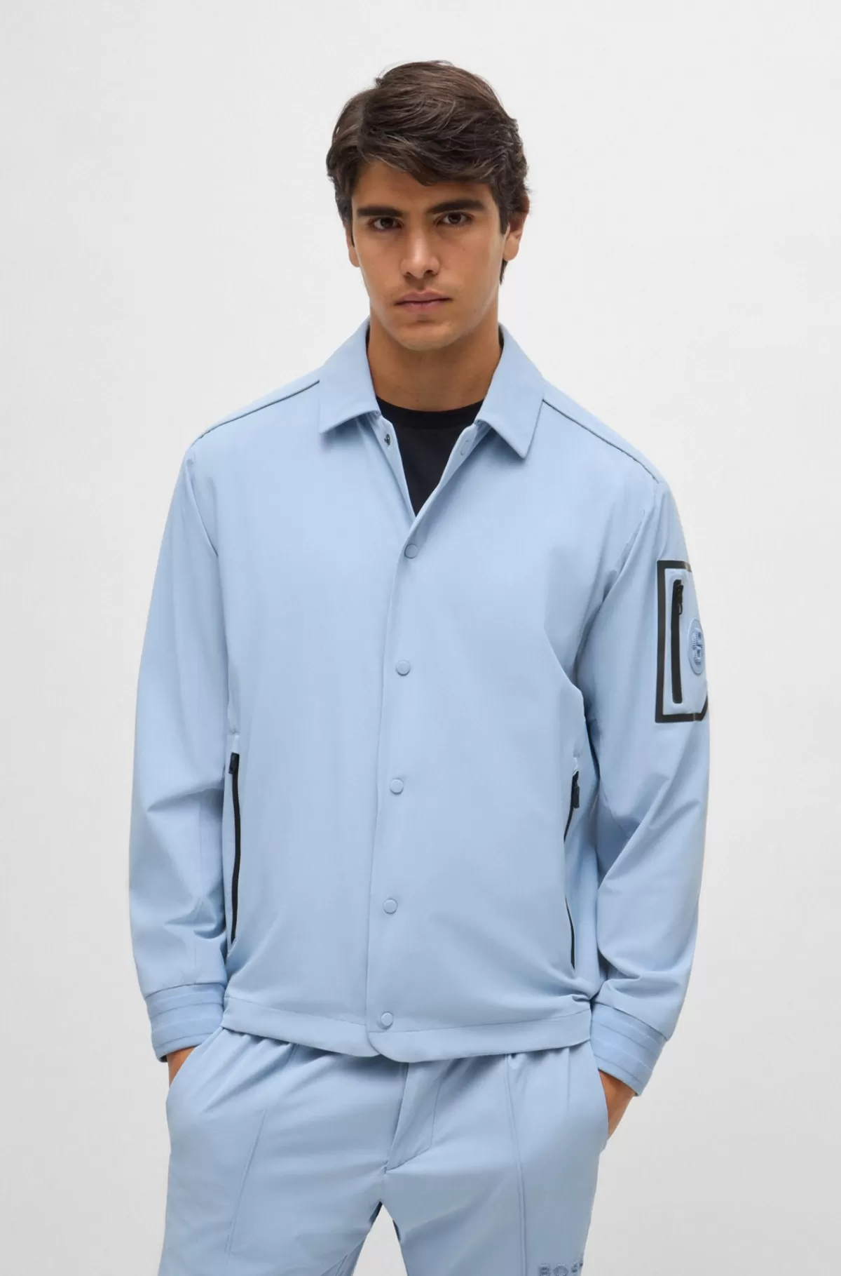 HUGO BOSS Vandskyende Jakke Med Regular Fit Og Kontrastdetalje Lyseblå Clearance