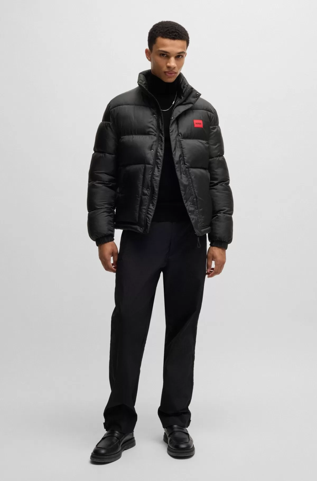 HUGO BOSS Vandskyende Pufferjakke Med Rødt Logomærkat Sort Best Sale