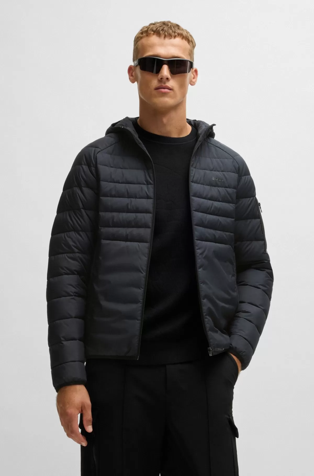 HUGO BOSS Vandskyende Vatteret Jakke Med Dekorative Reflekterende Detaljer Mørkeblå Cheap