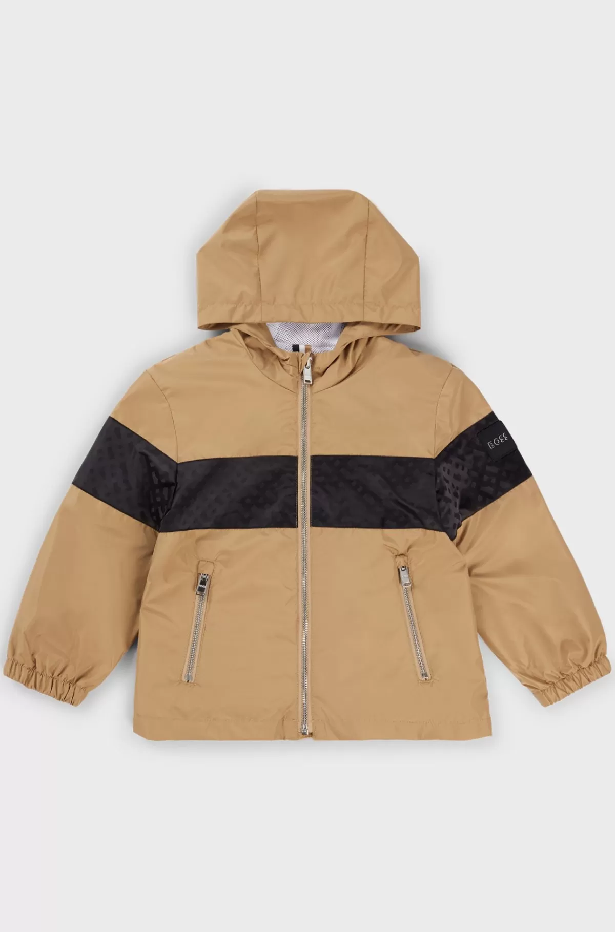 HUGO BOSS Vandskyende Windbreaker Til Børn Med Hætte Og Monogramdetaljer Brun Hot