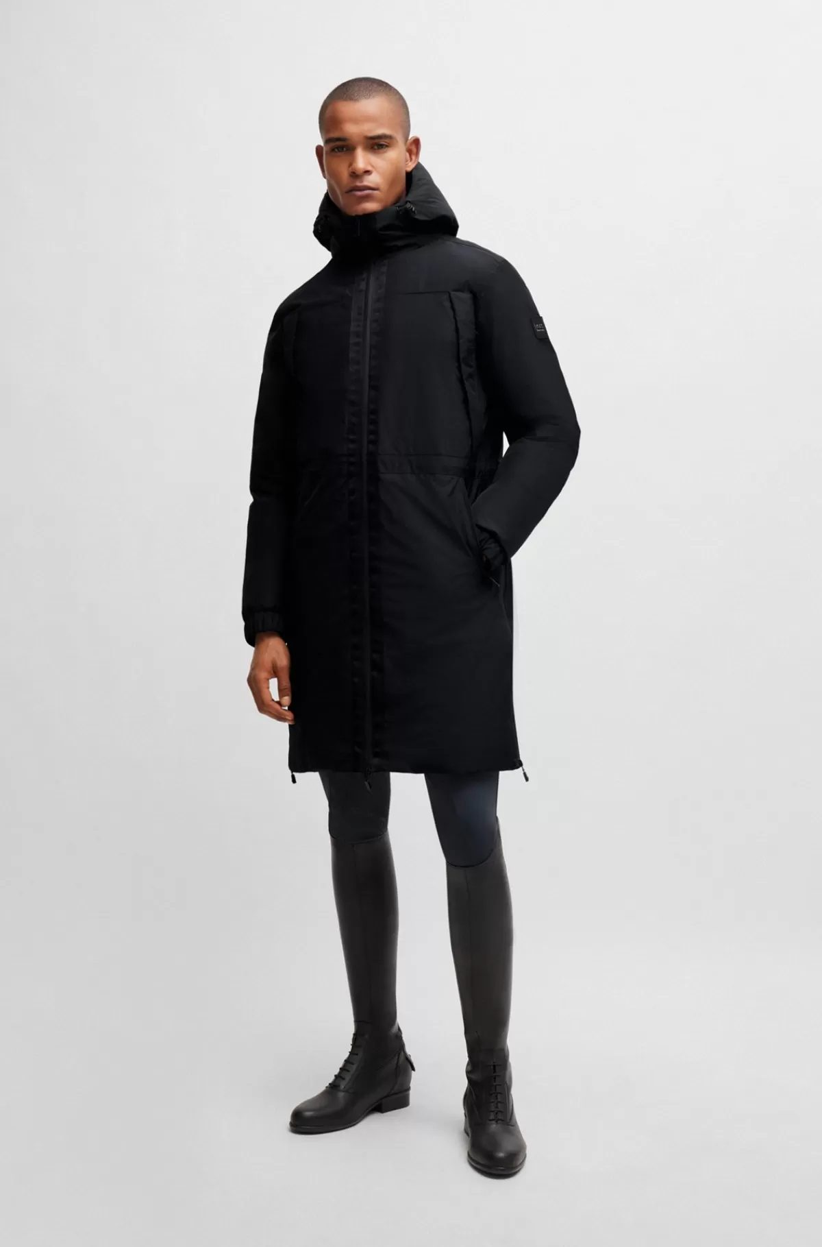 HUGO BOSS Vandtæt Parka Til Hestesport Med Logobånd Sort Sale