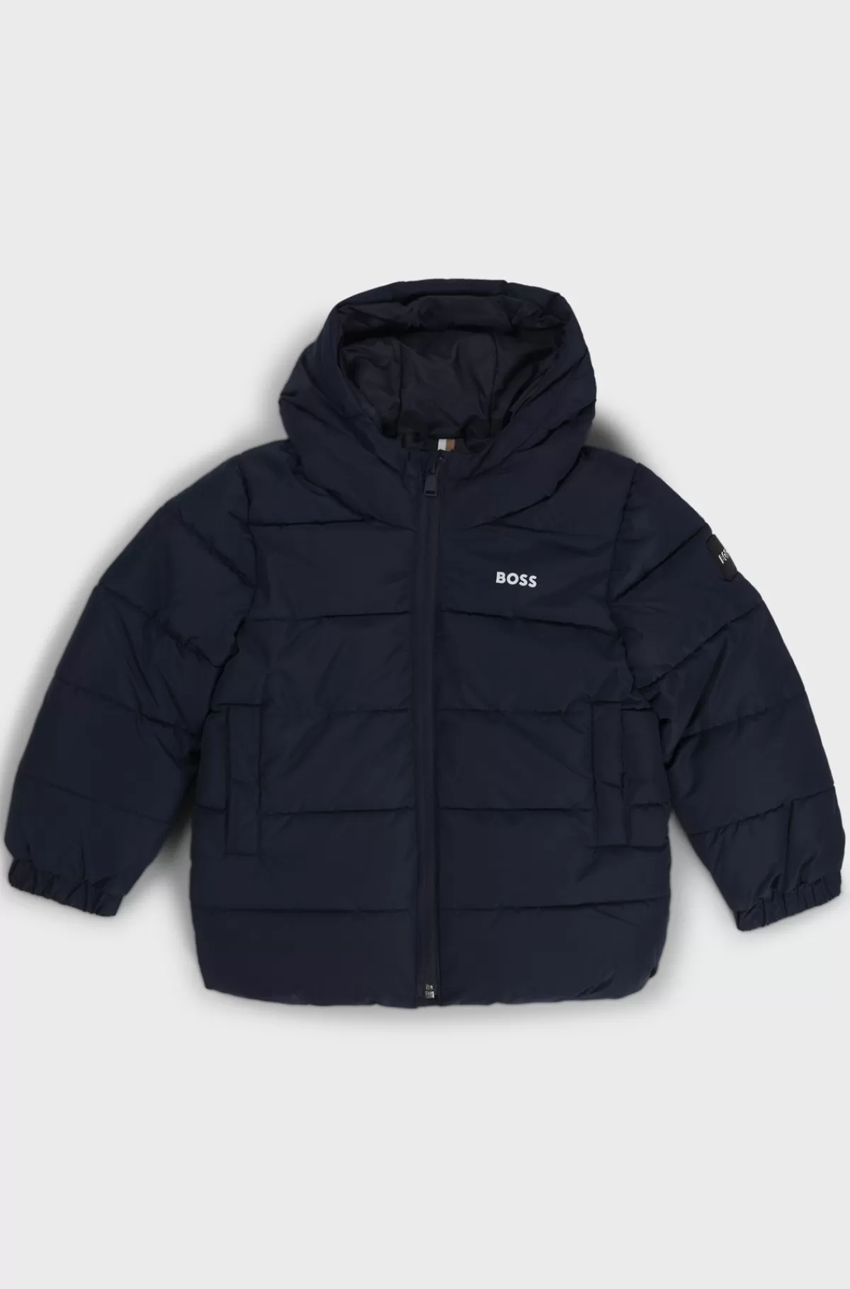 HUGO BOSS Vatteret Jakke Med Hætte Og Logo Til Børn Mørkeblå Cheap