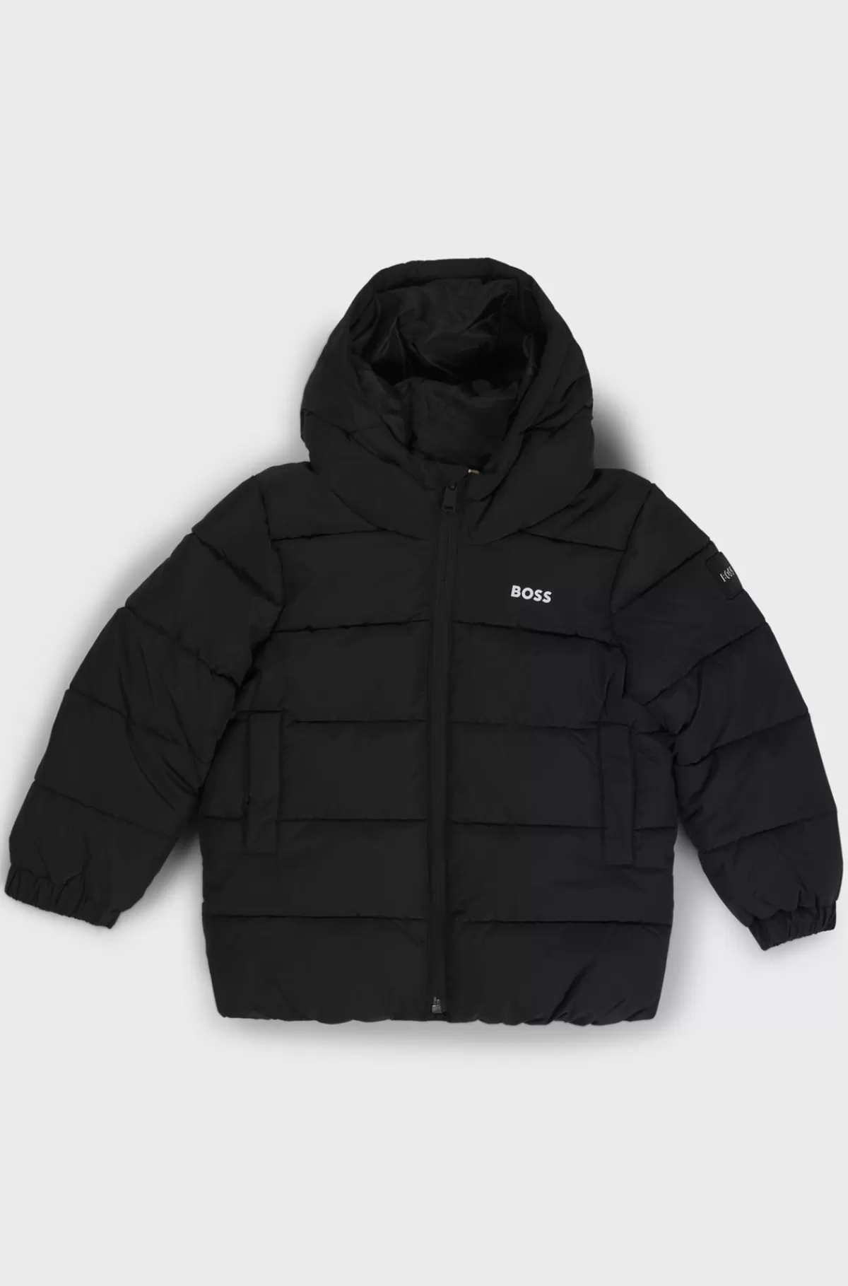 HUGO BOSS Vatteret Jakke Med Hætte Og Logo Til Børn Sort Outlet
