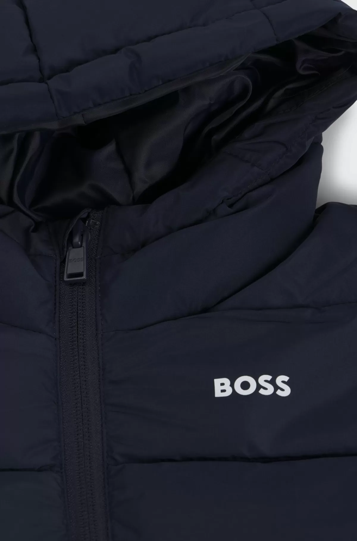 HUGO BOSS Vatteret Jakke Med Hætte Og Logo Til Børn Mørkeblå Cheap