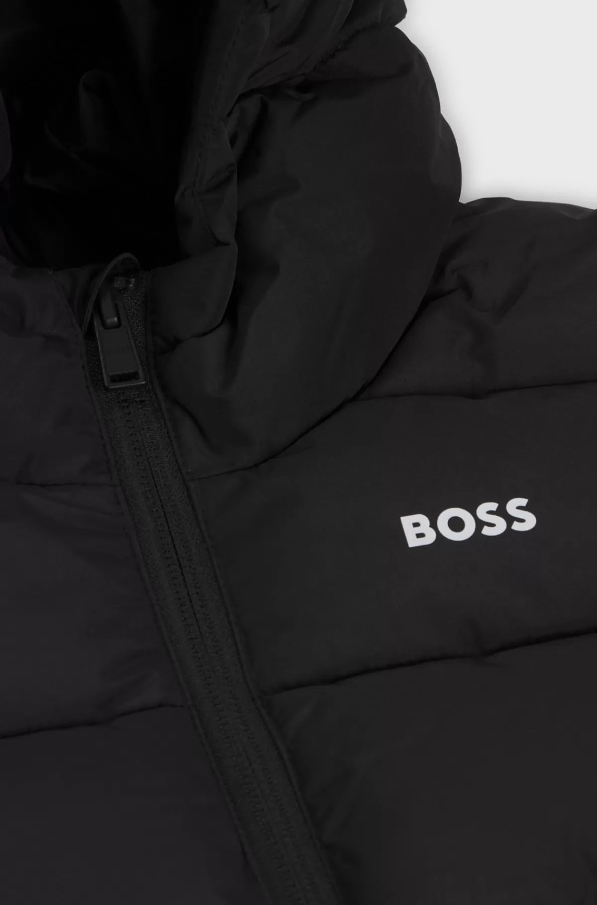 HUGO BOSS Vatteret Jakke Med Hætte Og Logo Til Børn Sort Outlet