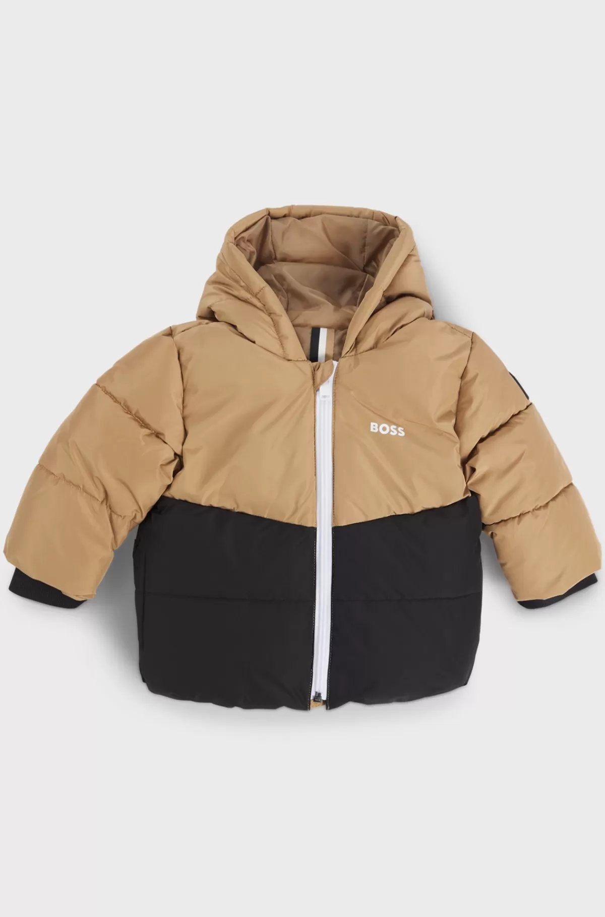 HUGO BOSS Vatteret Jakke Til Børn Med Hætte Og Colour-blocking Brun Clearance