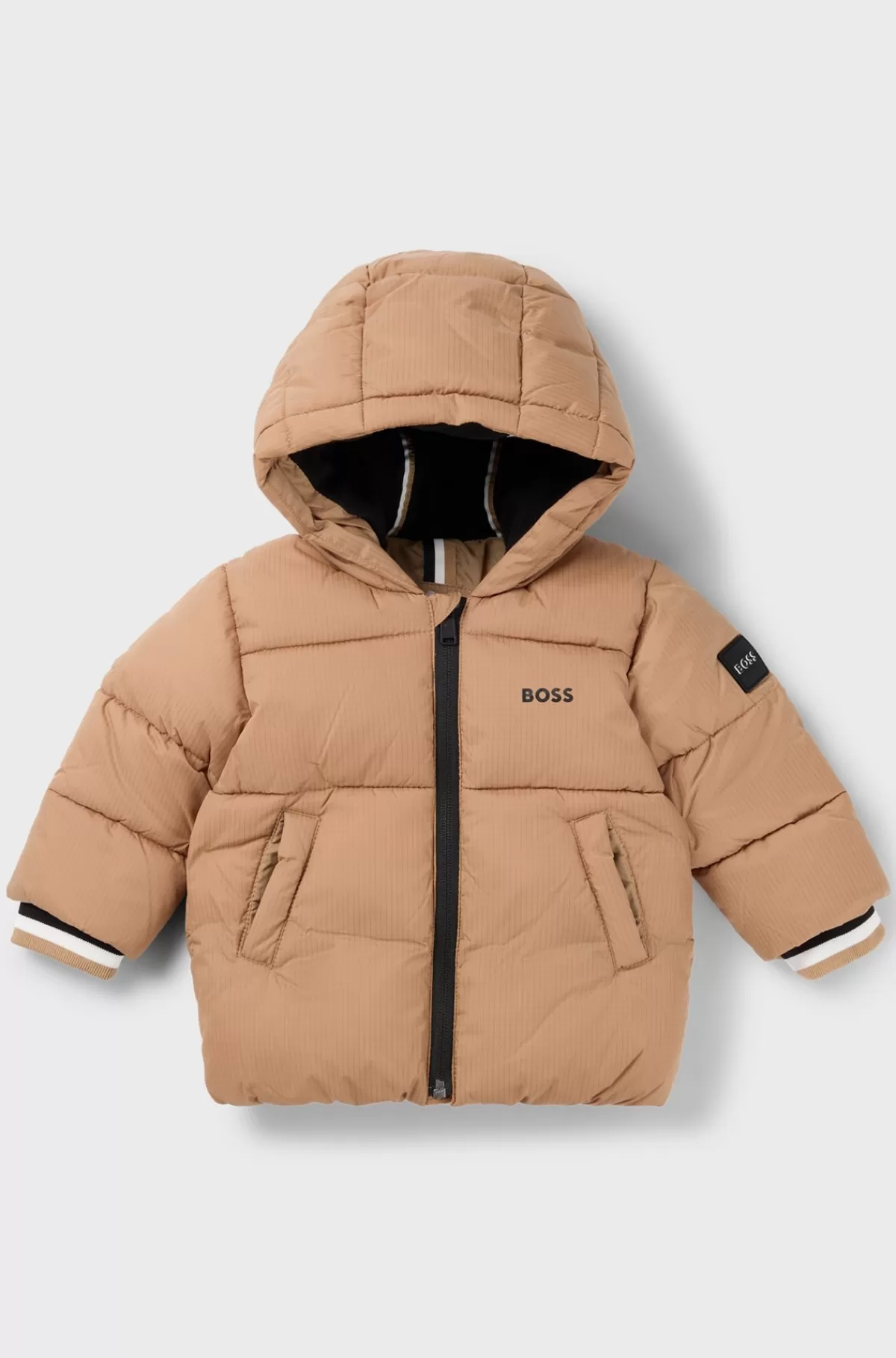 HUGO BOSS Vatteret Jakke Til Børn Med Hætte Og Logo Brun Sale