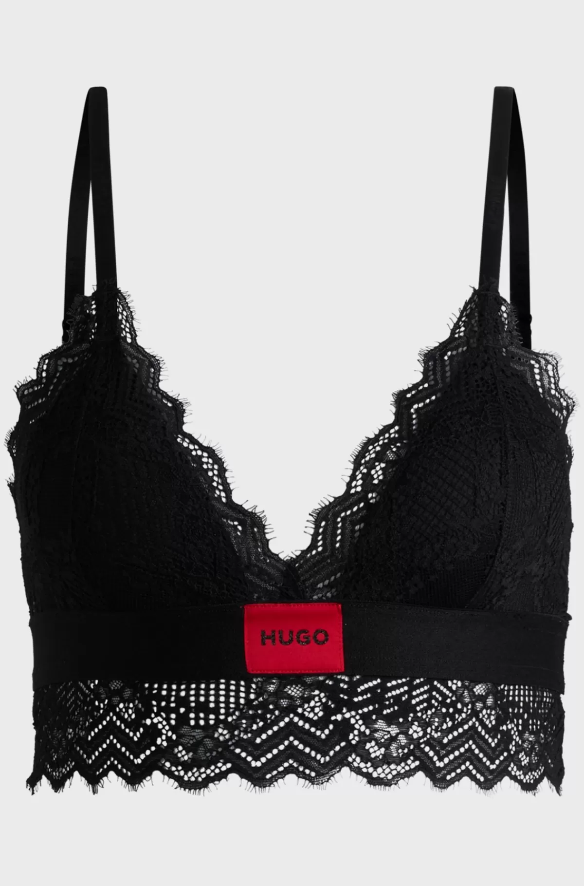 HUGO BOSS Vatteret, Trekants-BH Af Geometriske Blonder Med Rødt Logomærkat Sort Best Sale