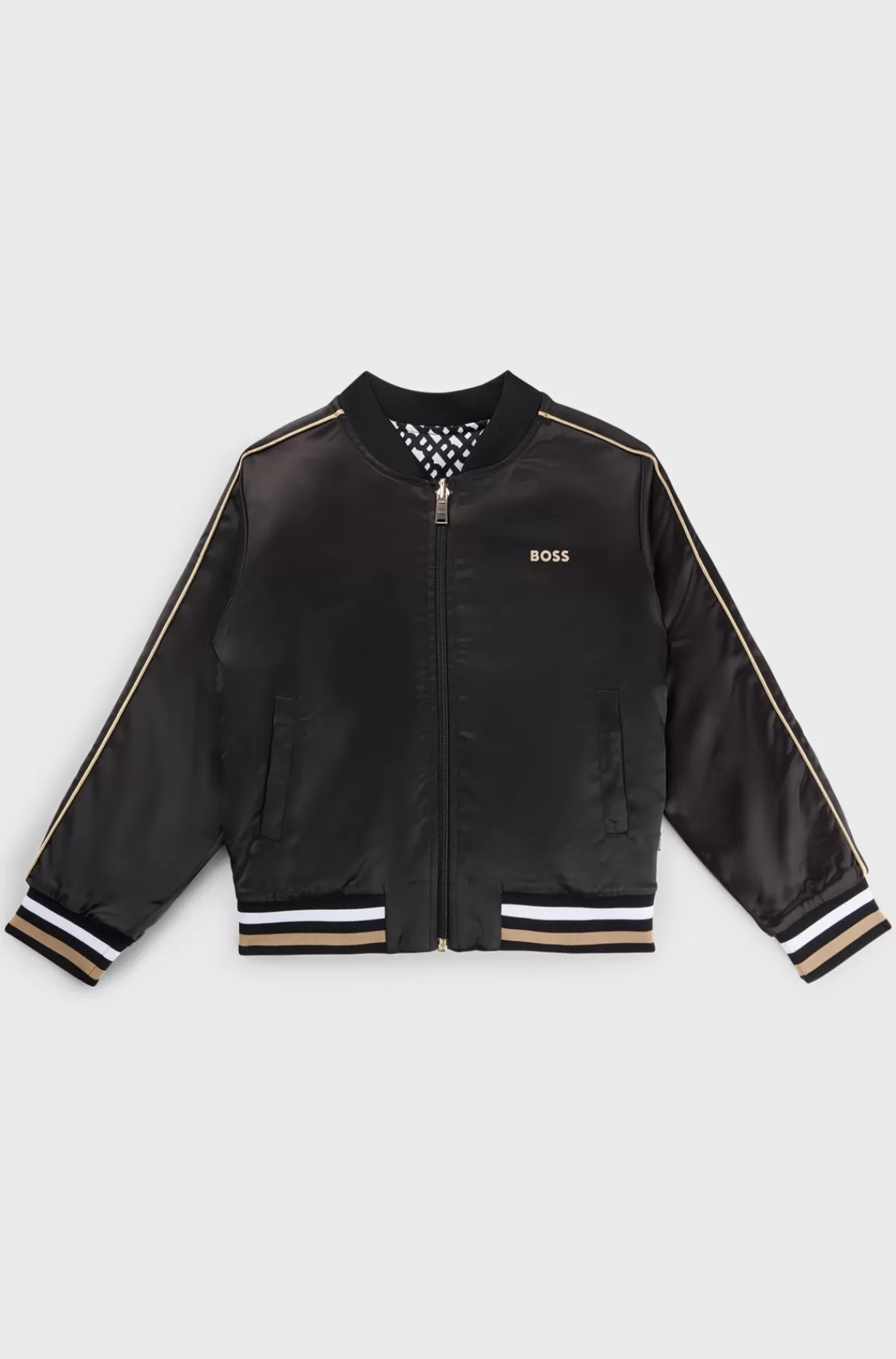 HUGO BOSS Vendbar Jakke Til Børn Med Ensfarvet Og Monogramprintet Design Sort Clearance