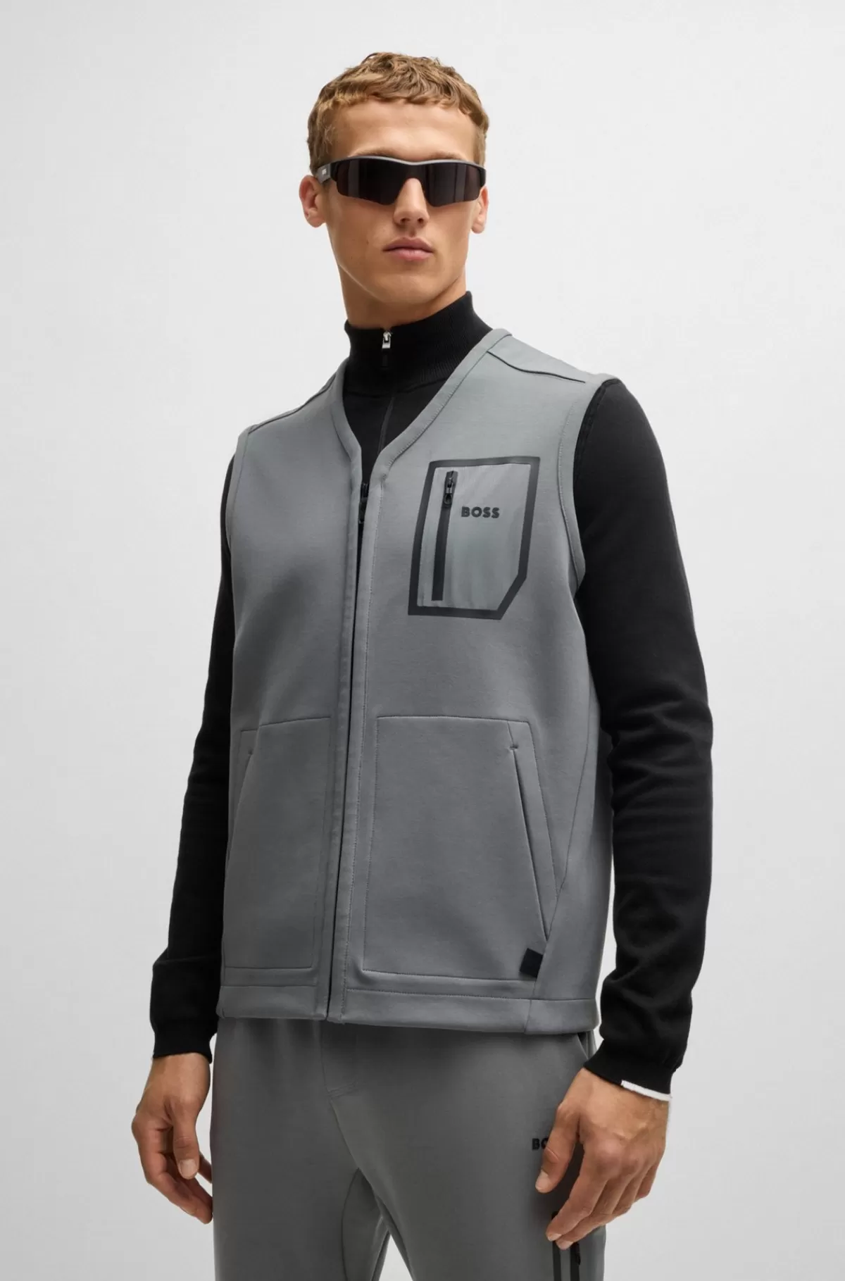 HUGO BOSS Vest I Bomuldsblanding Med Dekorativt, Reflekterende Logo Grå Online