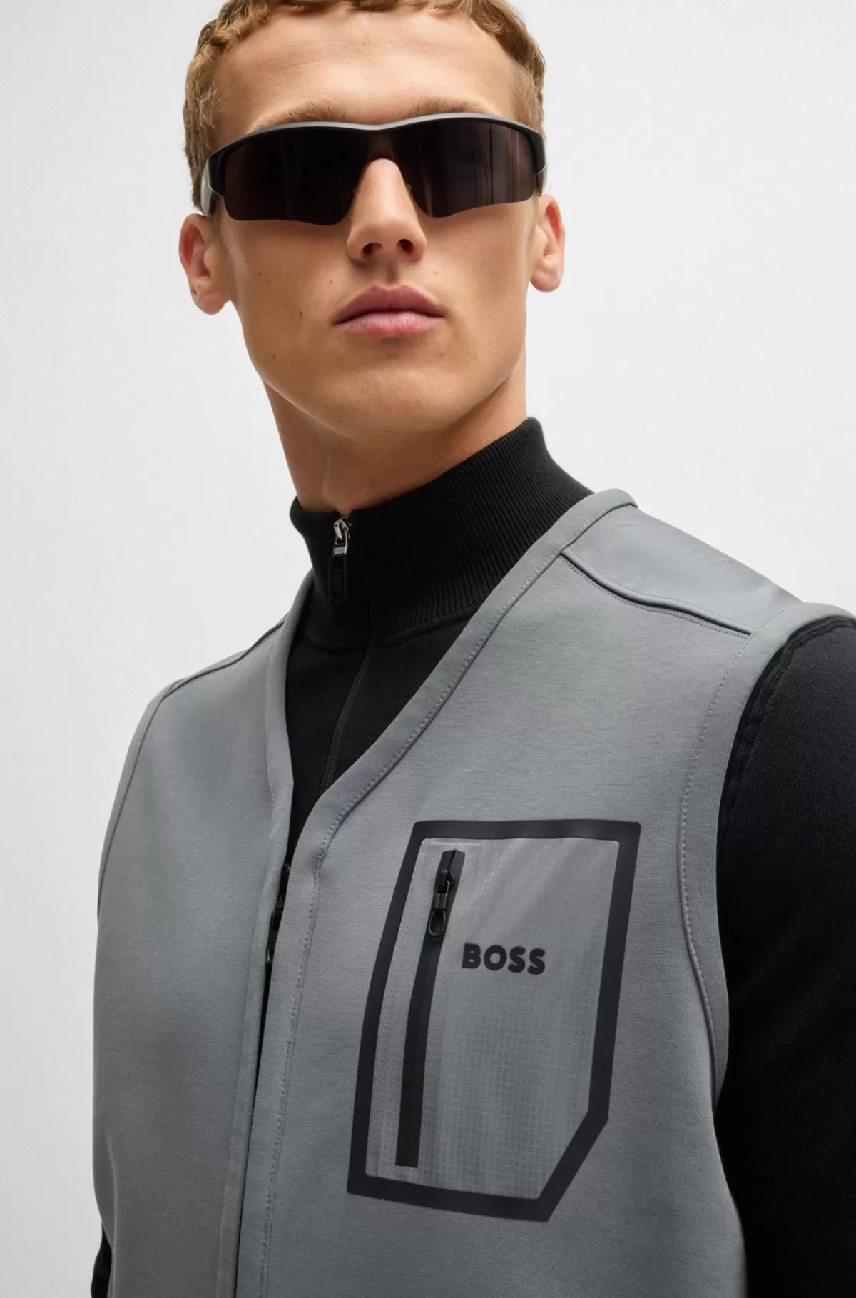 HUGO BOSS Vest I Bomuldsblanding Med Dekorativt, Reflekterende Logo Grå Online