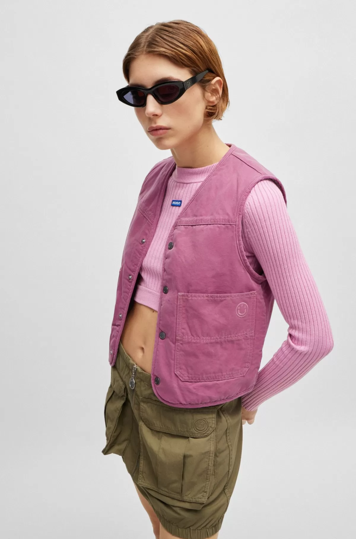 HUGO BOSS Vest Med Relaxed Fit I Bomuldskanvas Pink Store