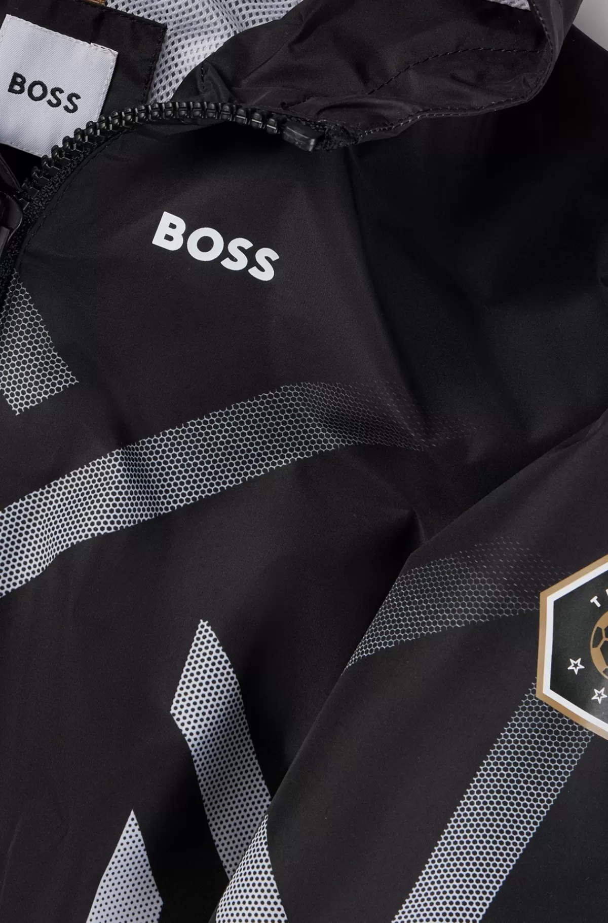 HUGO BOSS Vindjakke Med Hætte Til Børn Med Gradueret Grafik Sort Store