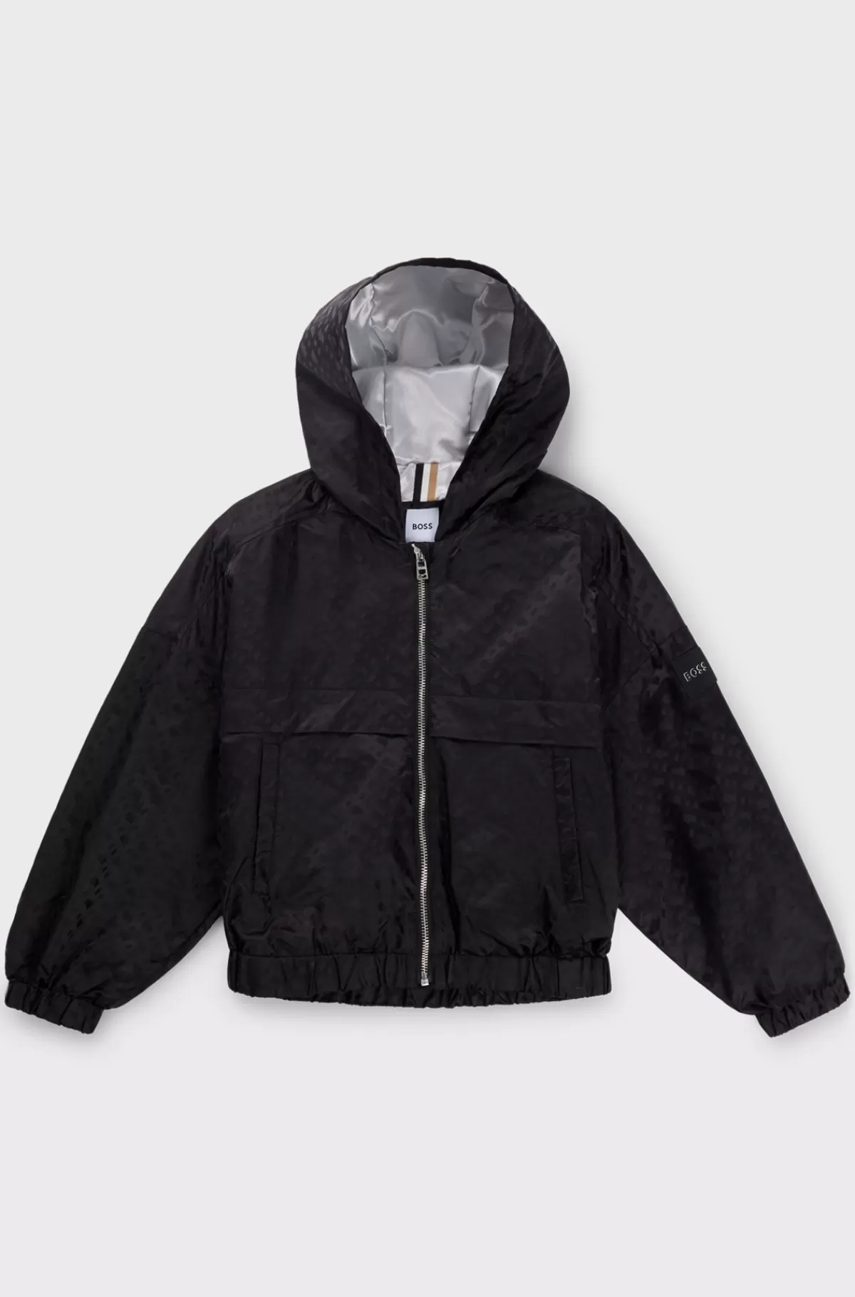 HUGO BOSS Windbreaker Med Hætte Og Monogrammønster Til Børn Sort Cheap