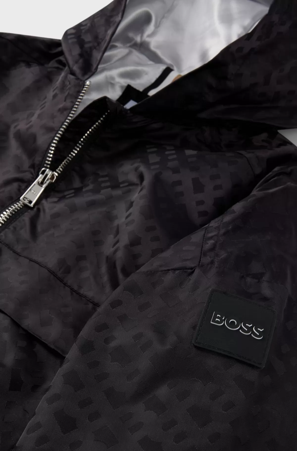 HUGO BOSS Windbreaker Med Hætte Og Monogrammønster Til Børn Sort Cheap